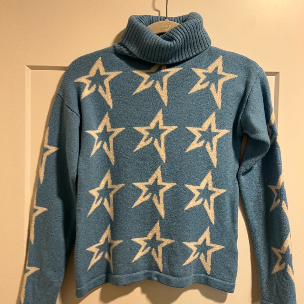 Blue Star Pattern Turtleneck Sweater